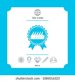 Five symbols Thumb Up Gesture - label with ribbons. Thumb up icon - the highest score, the best choice, the highest rating