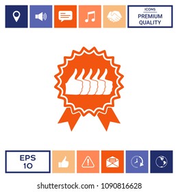 Five symbols Thumb Up Gesture - label with ribbons. Thumb up icon - the highest score, the best choice, the highest rating
