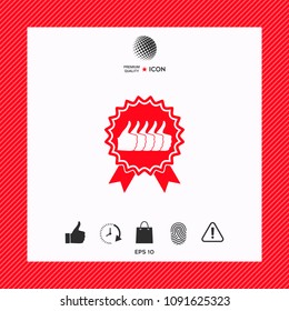 Five symbols Thumb Up Gesture - label with ribbons. Thumb up icon - the highest score, the best choice, the highest rating