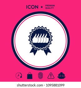 Five symbols Thumb Up Gesture - label with ribbons. Thumb up icon - the highest score, the best choice, the highest rating
