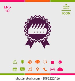Five symbols Thumb Up Gesture - label with ribbons. Thumb up icon - the highest score, the best choice, the highest rating