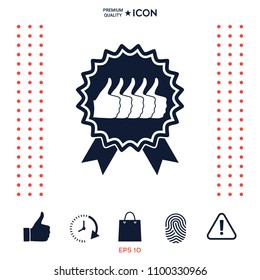 Five symbols Thumb Up Gesture - label with ribbons. Thumb up icon - the highest score, the best choice, the highest rating