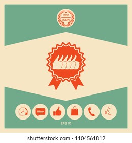 Five symbols Thumb Up Gesture - label with ribbons. Thumb up icon - the highest score, the best choice, the highest rating