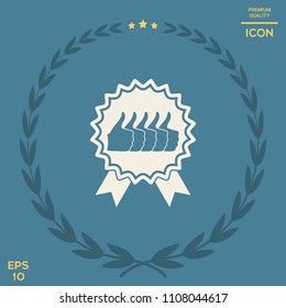 Five symbols Thumb Up Gesture - label with ribbons. Thumb up icon - the highest score, the best choice, the highest rating