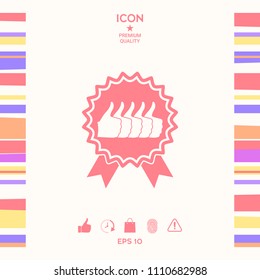 Five symbols Thumb Up Gesture - label with ribbons. Thumb up icon - the highest score, the best choice, the highest rating