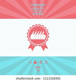 Five symbols Thumb Up Gesture - label with ribbons. Thumb up icon - the highest score, the best choice, the highest rating