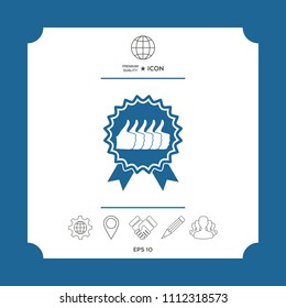 Five symbols Thumb Up Gesture - label with ribbons. Thumb up icon - the highest score, the best choice, the highest rating