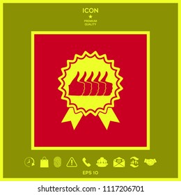 Five symbols Thumb Up Gesture - label with ribbons. Thumb up icon - the highest score, the best choice, the highest rating