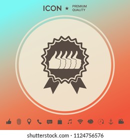 Five symbols Thumb Up Gesture - label with ribbons. Thumb up icon - the highest score, the best choice, the highest rating