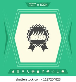 Five symbols Thumb Up Gesture - label with ribbons. Thumb up icon - the highest score, the best choice, the highest rating