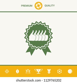 Five symbols Thumb Up Gesture - label with ribbons. Thumb up icon - the highest score, the best choice, the highest rating