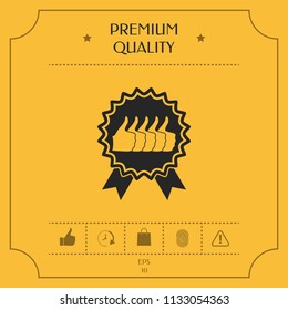 Five symbols Thumb Up Gesture - label with ribbons. Thumb up icon - the highest score, the best choice, the highest rating