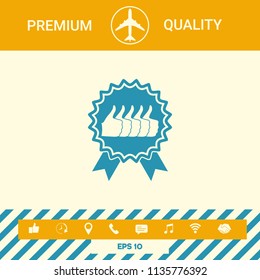Five symbols Thumb Up Gesture - label with ribbons. Thumb up icon - the highest score, the best choice, the highest rating