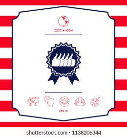 Five symbols Thumb Up Gesture - label with ribbons. Thumb up icon - the highest score, the best choice, the highest rating