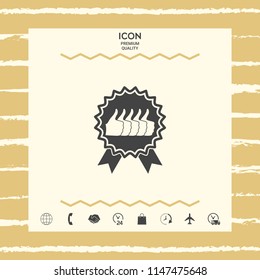 Five symbols Thumb Up Gesture - label with ribbons. Thumb up icon - the highest score, the best choice, the highest rating