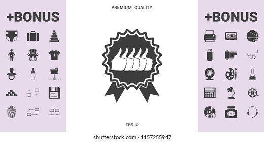 Five symbols Thumb Up Gesture - label with ribbons. Thumb up icon - the highest score, the best choice, the highest rating