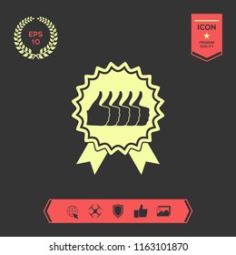 Five symbols Thumb Up Gesture - label with ribbons. Thumb up icon - the highest score, the best choice, the highest rating