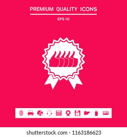 Five symbols Thumb Up Gesture - label with ribbons. Thumb up icon - the highest score, the best choice, the highest rating