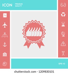Five symbols Thumb Up Gesture - label with ribbons. Thumb up icon - the highest score, the best choice, the highest rating