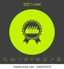 Five symbols Thumb Up Gesture - label with ribbons. Thumb up icon - the highest score, the best choice, the highest rating