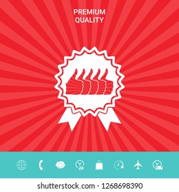 Five symbols Thumb Up Gesture - label with ribbons. Thumb up icon - the highest score, the best choice, the highest rating