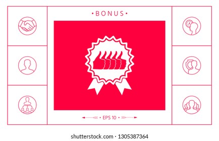 Five symbols Thumb Up Gesture - label with ribbons. Thumb up icon - the highest score, the best choice, the highest rating