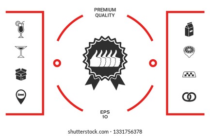 Five symbols Thumb Up Gesture - label with ribbons. Thumb up icon - the highest score, the best choice, the highest rating