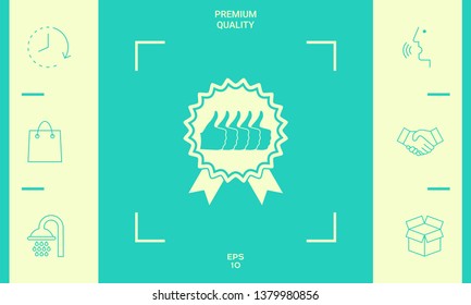 Five symbols Thumb Up Gesture - label with ribbons. Thumb up icon - the highest score, the best choice, the highest rating