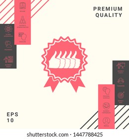 Five symbols Thumb Up Gesture - label with ribbons. Thumb up icon - the highest score, the best choice, the highest rating