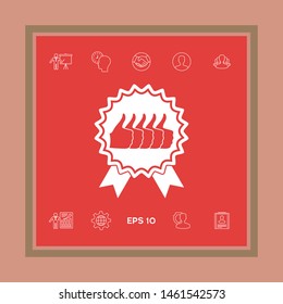 Five symbols Thumb Up Gesture - label with ribbons. Thumb up icon - the highest score, the best choice, the highest rating
