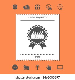 Five symbols Thumb Up Gesture - label with ribbons. Thumb up icon - the highest score, the best choice, the highest rating