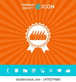 Five symbols Thumb Up Gesture - label with ribbons. Thumb up icon - the highest score, the best choice, the highest rating