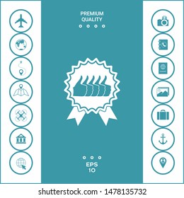Five symbols Thumb Up Gesture - label with ribbons. Thumb up icon - the highest score, the best choice, the highest rating