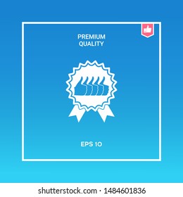 Five symbols Thumb Up Gesture - label with ribbons. Thumb up icon - the highest score, the best choice, the highest rating