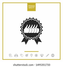 Five symbols Thumb Up Gesture - label with ribbons. Thumb up icon - the highest score, the best choice, the highest rating