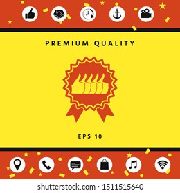 Five symbols Thumb Up Gesture - label with ribbons. Thumb up icon - the highest score, the best choice, the highest rating