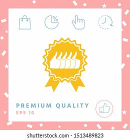 Five symbols Thumb Up Gesture - label with ribbons. Thumb up icon - the highest score, the best choice, the highest rating