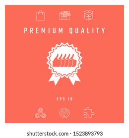 Five symbols Thumb Up Gesture - label with ribbons. Thumb up icon - the highest score, the best choice, the highest rating