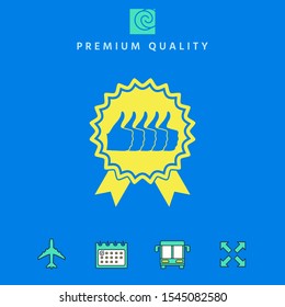 Five symbols Thumb Up Gesture - label with ribbons. Thumb up icon - the highest score, the best choice, the highest rating