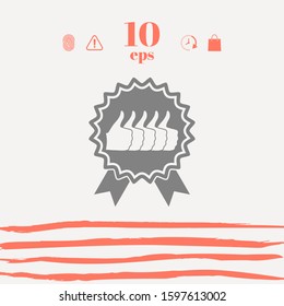 Five symbols Thumb Up Gesture - label with ribbons. Thumb up icon - the highest score, the best choice, the highest rating