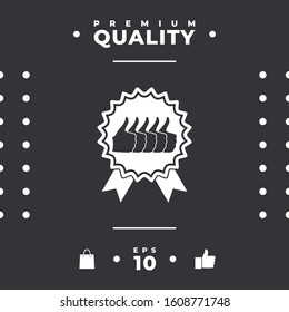 Five symbols Thumb Up Gesture - label with ribbons. Thumb up icon - the highest score, the best choice, the highest rating