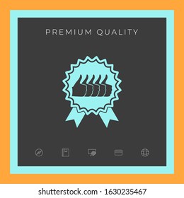 Five symbols Thumb Up Gesture - label with ribbons. Thumb up icon - the highest score, the best choice, the highest rating