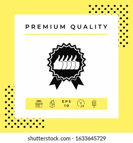 Five symbols Thumb Up Gesture - label with ribbons. Thumb up icon - the highest score, the best choice, the highest rating