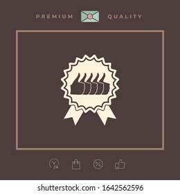 Five symbols Thumb Up Gesture - label with ribbons. Thumb up icon - the highest score, the best choice, the highest rating