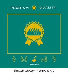 Five symbols Thumb Up Gesture - label with ribbons. Thumb up icon - the highest score, the best choice, the highest rating