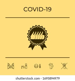 Five symbols Thumb Up Gesture - label with ribbons. Thumb up icon - the highest score, the best choice, the highest rating
