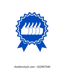 Five symbols Thumb Up Gesture - label with ribbons. Thumb up icon - the highest score, the best choice, the highest rating.
