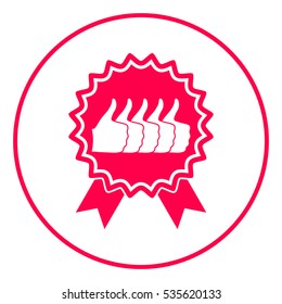 Five symbols Thumb Up Gesture - label with ribbons. Thumb up icon - the highest score, the best choice, the highest rating.