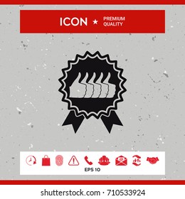 Five symbols Thumb Up Gesture - label with ribbons. Thumb up icon - the highest score, the best choice, the highest rating