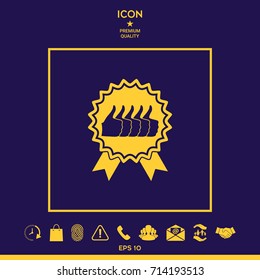Five symbols Thumb Up Gesture - label with ribbons. Thumb up icon - the highest score, the best choice, the highest rating